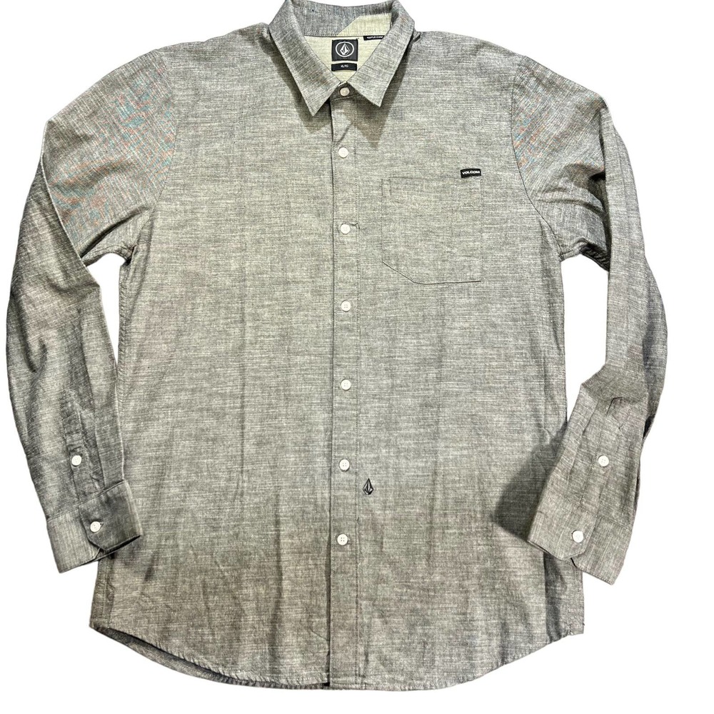 Volcom Button Shirt Flats LS Style #A08413P2 Men's XL Heathered Grey Pocket